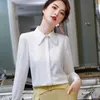 Розовый шифон белая рубашка женщины осень с длинным рукавом мода дизайн формальный темперамент блузки офисные дамы вскользь рабочие вершины 210604