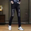 Mens High Quality Prints Stretch Denim Pants,Light Luxury Diamond Embroidery Slim-fit Black Jeans,Street Fashion Casual Jeans; 211108