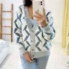 FIORDS Autumn Vintage Pattern Knitted Cardigan Women Long Sleeve Korean Sweater Coat Single Button Loose Harajuku Cardigans 211117