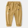 Весна осень моды 2 3 4-10 лет детей красивый сплошной цвет карманы длинные случайные брюки брюки для детей Baby Boys 210701