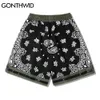 Gonthwid Shorts Casual Streetwear Bandana Padrão Padrão Impressão Stripe Basculador Calças Curtas Homens Algodão Harajuku Hip Hop Sweatpants C0325