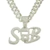 Creative Cubic Zircon Letters SB Pendants & Necklaces With Iced Out Miami Cuban Chain Choker Hip Hop Jewelry For Men192k