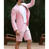 Costume de mariage rose pour hommes avec pantalon court, plage, marié, smoking, mode masculine, blazer décontracté, 2021 X0909