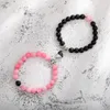 2 pezzi set magnete creativo attrae coppia braccialetti filo di fascino buon amico amante 8mm perline di pietra naturale corona braccialetto elastico per le donne