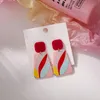 Stud Big Trapezoidal Earrings Girls Style Colorful Acrylic Pink Red Plant Flowers Ear Jewelry Gift For Women Wholesale