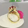 Weihnachtsgeschenk für Frau Big Oval Red Zirkonia Ring Goldgolor 2 Ton Schmuck Jubiläum Luxus großer Steinschmuck 9731041