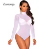 Damskie kombinezony Pacyki Teddies Thong Bodysuit 2021 Czarny Biały Nagi Sheer Meseh Z Długim Rękawem Kombinezon Romper Mini Clubwear i Kobiety SLE