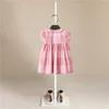2-6Y Toddler Kids Baby Girl Summer Dress Plaid Manica corta in cotone Lino Party Abiti casual Abiti per bambini coreani Q0716