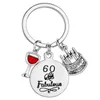 Chaveiro de aço inoxidável Número criativo 60 Bolo de vidro de vidro de vidro de vidro Pingente Pingnder Birthday Party Gift Key Ring