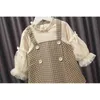 British Style Girl Dress Höst Plaid Bubble Sleeve Princess Kids Kläder 1-5t E20360 210610