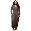 Plus Size Dames Maxi Jurk 3x 4XL 5XL Casual Lange Mouw Rokken Herfst Winter Stretchy Solid V-hals Party Jurken Grotere Maten Vloerlengte Zwarte Rok Groothandel 5738