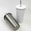 タンブラーの空白の昇華スリムカップストレートカップのコーヒーマグカップ蓋ストローステンレス鋼の真空カップマグス水ボトルDAT320