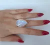 Bröllopsringar Böhmen Vintage Enorma Moonstone Silver Ring för Kvinnor Design Punk Water Drop Stone Party Boho Smycken