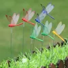 50 stks / partij 8 cm kunstmatige libel tuin decoratie outdoor 3D-simulatie libel stakes tuin plant gazon decor stick Wlly BH4695