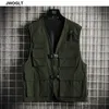 Outono Militar Vest Colete Masculino com muitos Bolsos Homens Sem Mangas Jaqueta Preto Exército Verde Waistcoat Outwear 210528