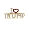 2021 Unique Design Rhinestone Letter Brooches Red Heart Letter I Love Trump Words Pin Women Girls Coat Dress Jewelry