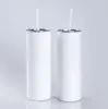 EE. UU. CA Almacén Sublimación Tazas en blanco Vasos rectos de acero inoxidable de 20 oz Vaso blanco con tapas y tazas de transferencia de calor de paja Botellas de agua