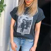 Wild Heart Faded Tees Femmes Été Manches courtes O Cou Coton Chemises T-shirt Casual Vintage Classique Lavé Noir Tshirt Top 210306