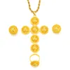 18 k Fine Solid Gold GF Necklace earrings ring large-scale Cross Pendant High quality Jewelry Sets Women's