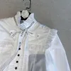 DEAT Spring Arrivals White Solid Color Long Sleeve Turtleneck Vintage Style Lace Letter Ribbon Bow Short Shirt Top MZ067 210709