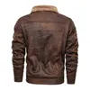 Mens Jackor och Coats Retro Style Suede Läder Magner Motorcykel Fur Lined Warm Coat Winter Velvet Overcoat 211126