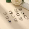 S2592 Fashion Jewelry Knuckle Ring Dazzle Color Hug Love Flower Frog Butterfly Animal Rings Set 12pcs/set