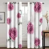 Curtain & Drapes Decoration 3D Pink Roses On White Background Curtains For Bedroom Living Room Polyester