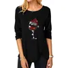 T-Shirt da donna Bottone O Collo Tunica a maniche lunghe Abbigliamento donna Bicchiere da vino rosso solido Pullover irregolare allentato Top T-shirt