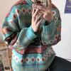 厚手のセーターメンズ冬の春のニットナショナル風ラウンドネックプルオーバー幾何学模様緩い大きなカフトップス男性211014