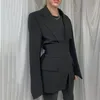 Kvinnor bred bälte Slim Blazer Lapel Långärmad Office Lady Suit Coat Fashion Höst High Street Cardigan Lace Up Blazers 211006