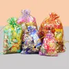 Wholesale 50pc/lot 9X12cm Gold Rose Color Christmas Bags Wedding Drawable Organza Voile Gift Packaging Cheap Pouches Bag