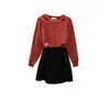 Plus Size 2 piece set for women New Summer Autumn Long Sleeve Knitted SweaterLeather Suspender mini Skirt Girls Set 5XL T200325