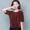 Блеск с блестками топы моды элегантная блестящая блузка с блестками тунику женские блузки красный черный сияющий женские блузки плюс размер 4xl 9197 210308