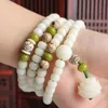 Pendant Necklaces White Jade Bodhi Hand String Bracelet 108 Rosary Buddhist Beads Lotus Literary Yoga Jewelry Gifts For Lovers Or Friends