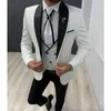 White Slim fit Wedding Tuxedo for Groomsmen 3 piece Men Suits with Black Pants Man Fashion Set Jacket Waistcoat Boyfriend Suit X0909