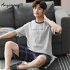 Plus Size Male Pajama Set Summer Shorts Pullover Black Badge Fashion Sleepwear Plaid Bottoms Man's Two Pieces Men Nightwear 210901