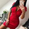 Letnia sukienka jesień kobiety seksowne swobodne dzianki mini es panie solidny v szyja guzika klatki piersiowej Bodycon 210607