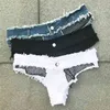 Micro Bikini Mini Krótki Seksowny Klub Plaża Denim S Białe Lato Femme Niska Talia Stringi Dżinsy Dla Kobiet Hollow Out 210722