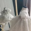 Nouveau Paillettes Robe Blanche pour Fille Baptême Fête Infantile Robes D'anniversaire Soirée Tenue Grand Arc Princesse De Mariage Bébé Fille Robe G1129