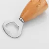 Partihandel Trähandtag Rostfritt stålöppnare Smile Anti-Slip Wood Handle Bottle Opener Slitstarka Handhållen Ölflasköppnare XDH1242