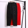 SURMIITRO Spring Autumn Fashion Long Harem Pants Women Red Black Korean Style Button High Waist Ankle Trousers Female 210712
