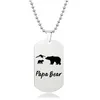 Father Papa Bear Necklace Pendant Stainless Steel Animal Pattern Dog Tag Necklaces Chains for Women Men Fashion Jewelry Will and Sandy