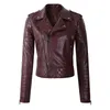 Kvinnor Fashion Leather Coat Ytterkläder Spring Autumn Ladies Slim Turndown Down Zipper Biker Moto Faux Leather Jacket 210908