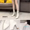 Fashion-Women's high heels knit socks boots stiletto mid-tube short boots pointed toe boots stretch socks white black boot 635