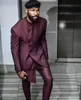 Bordo Standı Yaka 2021 Düğün Smokin Sağdıç Kıyafeti Damat Giyim Balo Yemeği Parti Terno Masculino 2 Parça Set Suits (Ceket + Pantolon)