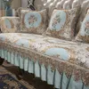 Retro Chenille Lace Sofa Cover 1 2 3 3-sits Blommor Läder Soffa Slipcover Protector Armstöd Stol Anti-Slip European 211116