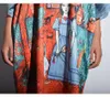 [Xitao] Sonbahar Kore Moda O-Boyun Tam Kollu Gevşek Elbise Kadın Yarım Ruffles Çizgi Film Diz Yukarı Üstü KZH432 210623