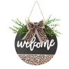 Decorative Objects & Figurines Wooden Welcome Sign Front Door Wall Hanging Ornament Rustic All Year Round Wreath With Bow Farmhouse Porch De