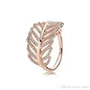 Genuine 925 Sterling Silver Feather Rings with Clear CZ Diamond fit Pandora style Jewelry for Pandora Women 18K Rose Gold Crystal Wedding Ring