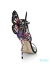 Designer- Kvinnor Sandaler Ladies Patent Leather High Heel Buckle Rose Solid Fjäril Ornament Sandaler Skor Färgglada